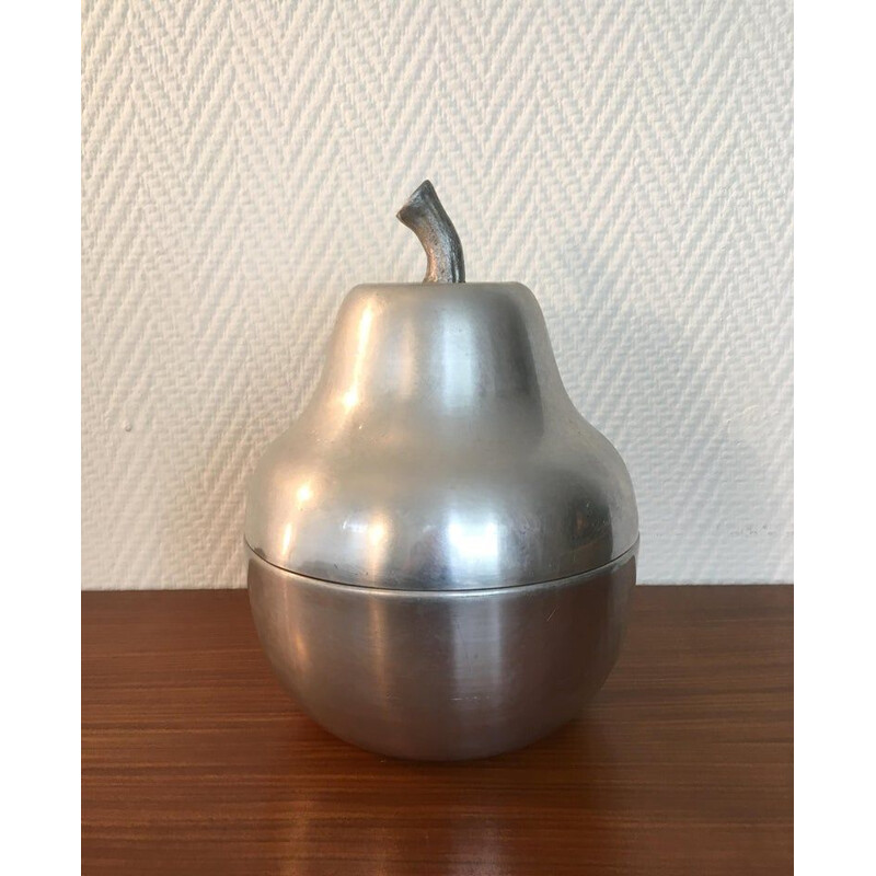 Vintage brushed aluminum, Italian, Ice Bucket, Pear Shaped, 1970