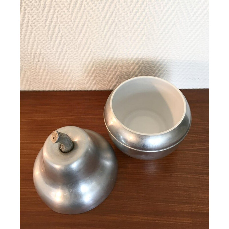 Vintage brushed aluminum, Italian, Ice Bucket, Pear Shaped, 1970