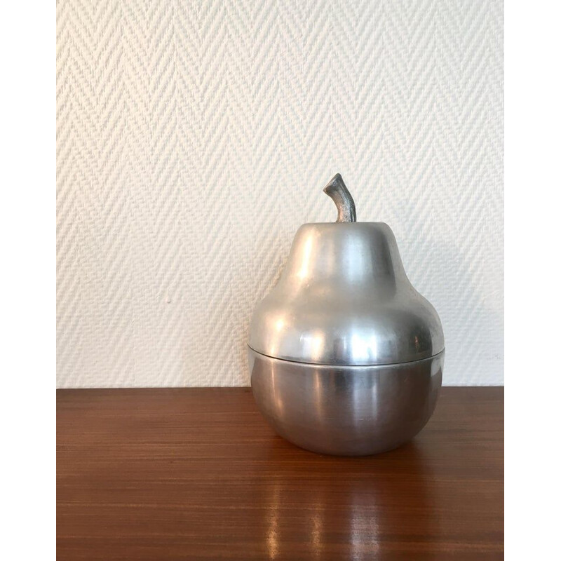 Vintage brushed aluminum, Italian, Ice Bucket, Pear Shaped, 1970