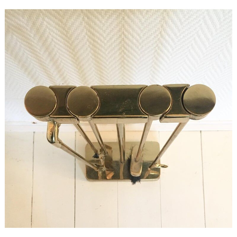 Set of 4 vintage fire stools in brass, 1970s