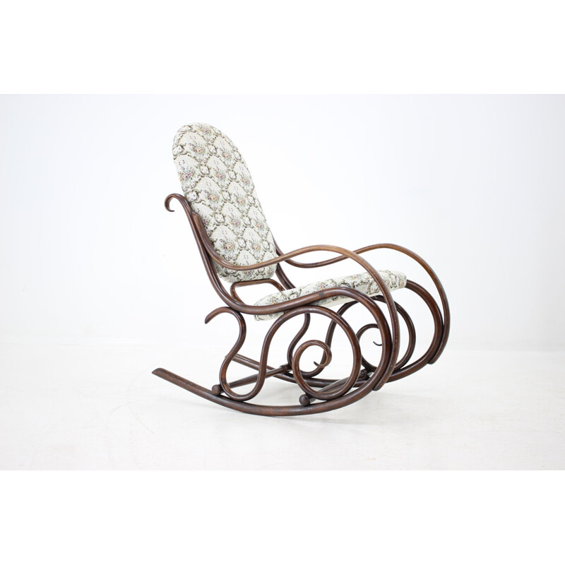 Vintage wood and fabric rocking chair by Gebruder Thonet, 1881s