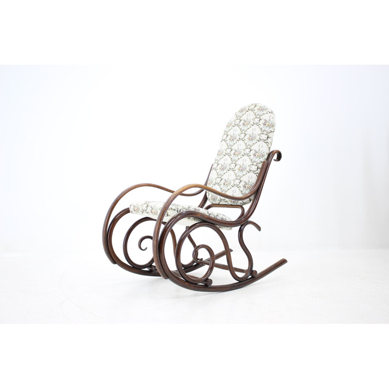Chaise à bascule vintage en bois et tissu par Gebruder Thonet, 1881