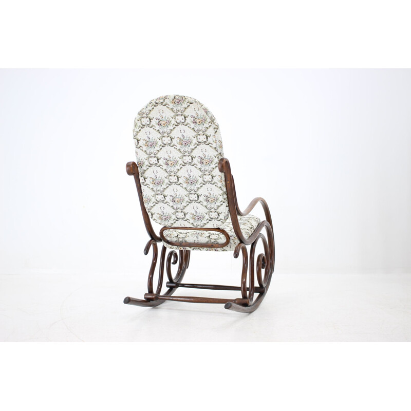 Vintage wood and fabric rocking chair by Gebruder Thonet, 1881s