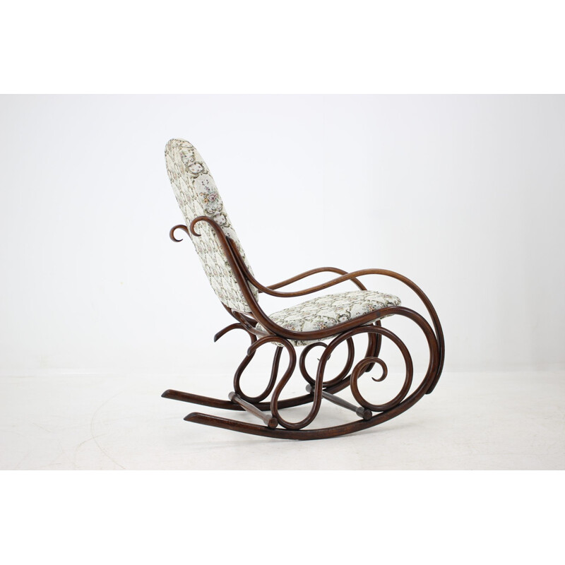 Vintage wood and fabric rocking chair by Gebruder Thonet, 1881s