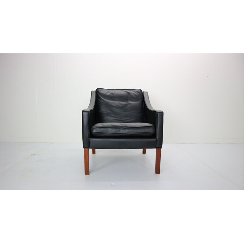 Vintage 2207 black leather armchair, by Børge Mogensen, Denmark, 1960s