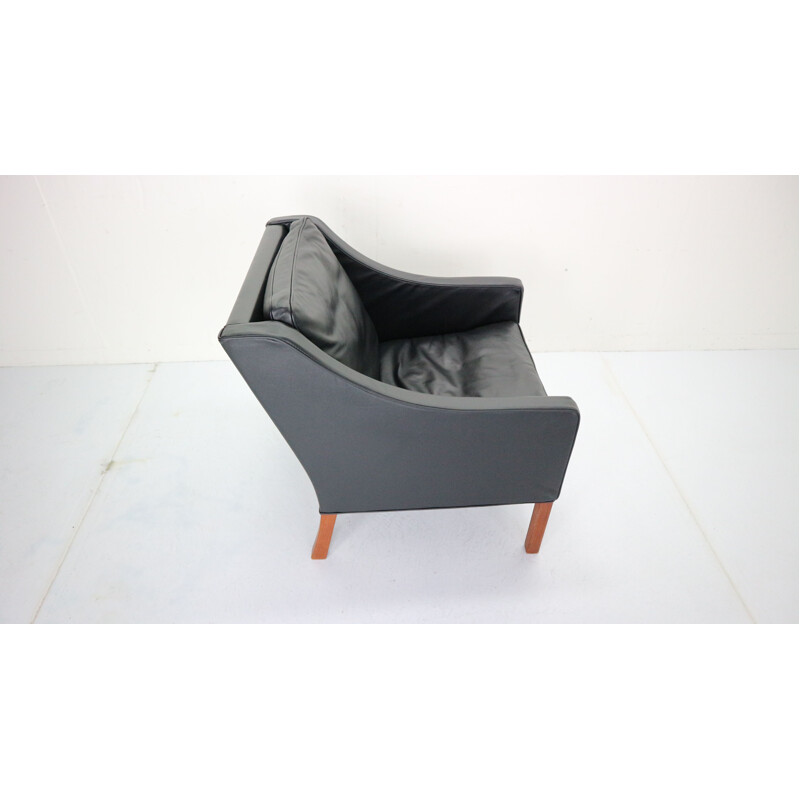 Vintage 2207 black leather armchair, by Børge Mogensen, Denmark, 1960s