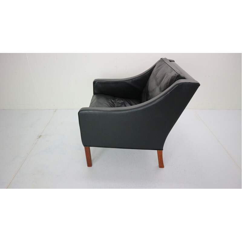Vintage 2207 black leather armchair, by Børge Mogensen, Denmark, 1960s