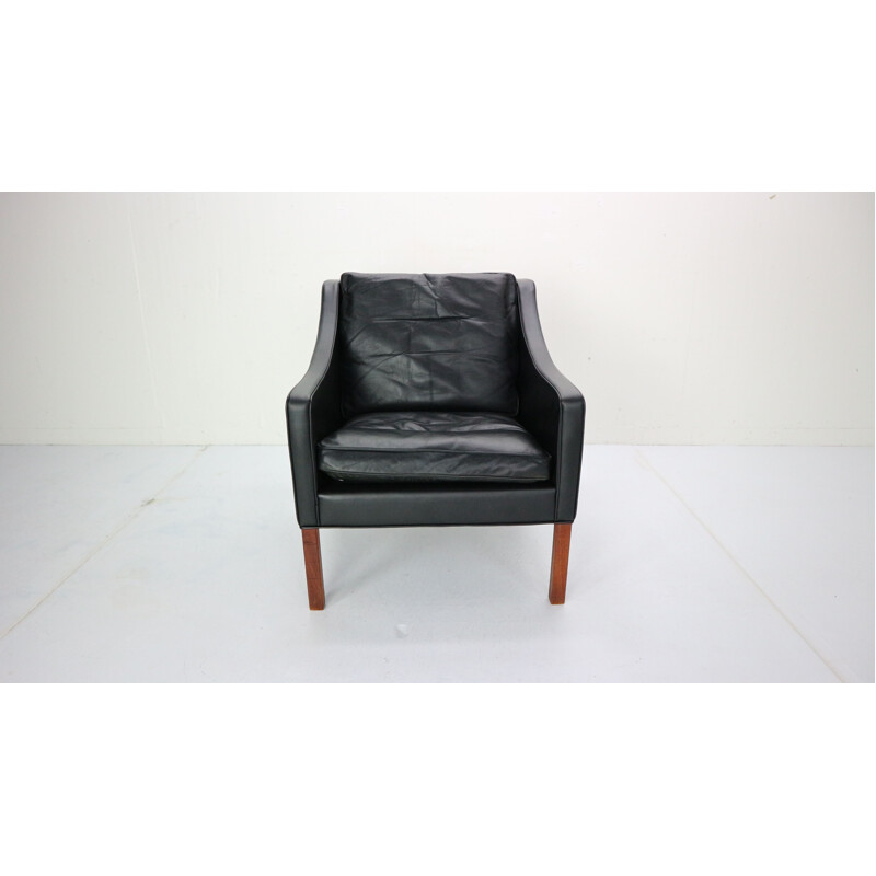 Vintage model 2207 black leather armchair by Børge Mogensen from Frederia, Denmark, 1960