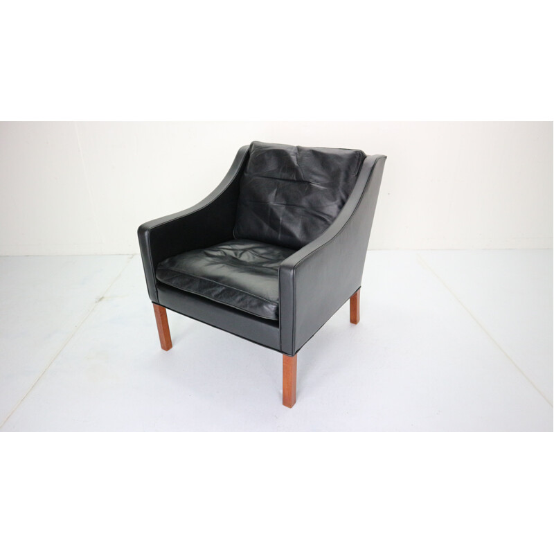 Vintage model 2207 black leather armchair by Børge Mogensen from Frederia, Denmark, 1960