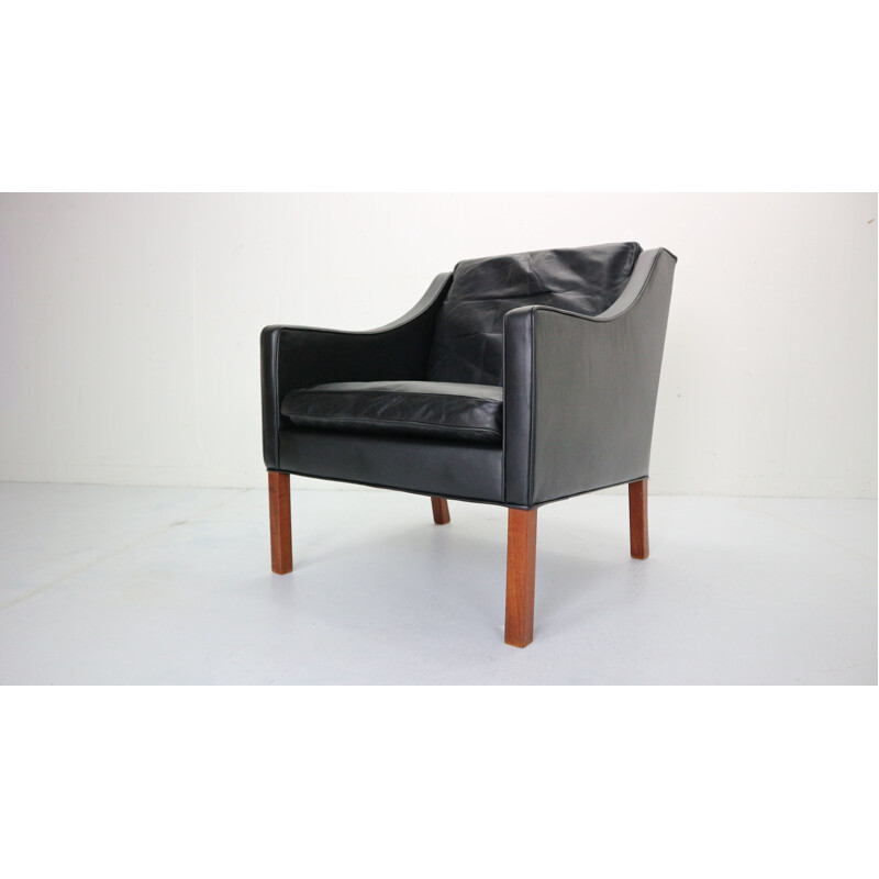 Vintage model 2207 black leather armchair by Børge Mogensen from Frederia, Denmark, 1960