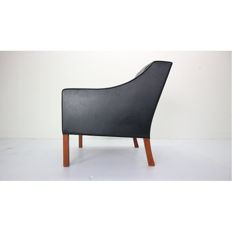 Vintage model 2207 black leather armchair by Børge Mogensen from Frederia, Denmark, 1960