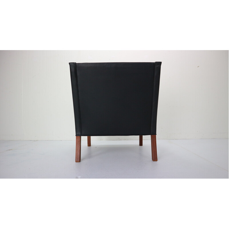 Fauteuil vintage en cuir noir modèle 2207 de B. Mogensen de Frederia, Danemark, 1960