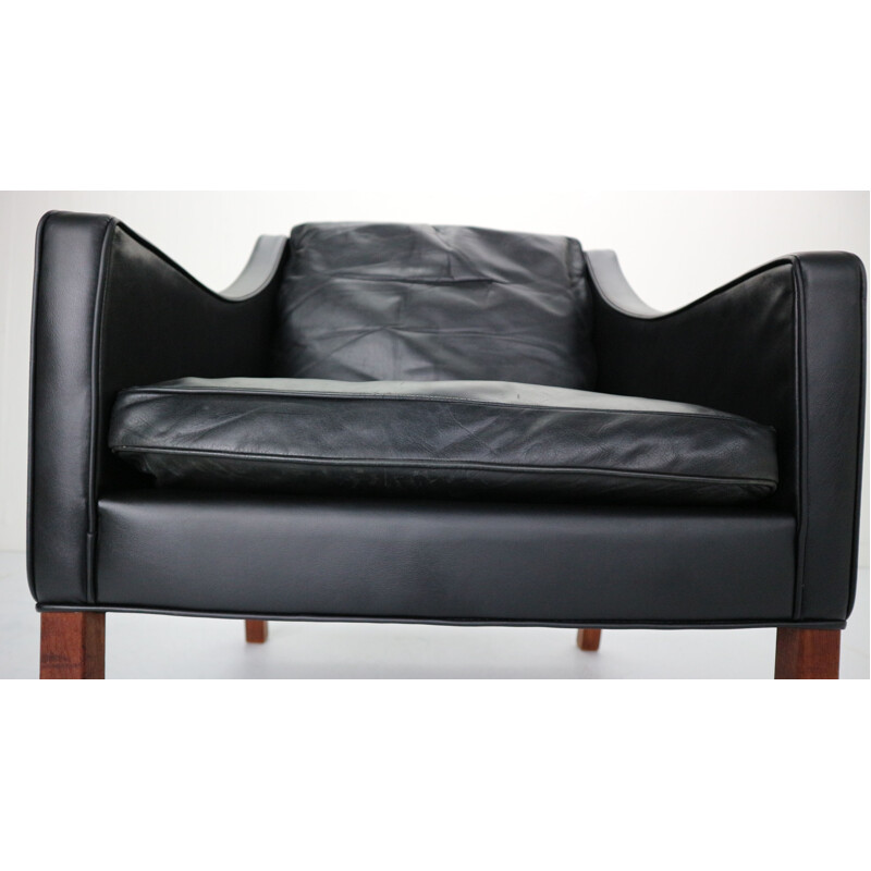 Fauteuil vintage en cuir noir modèle 2207 de B. Mogensen de Frederia, Danemark, 1960