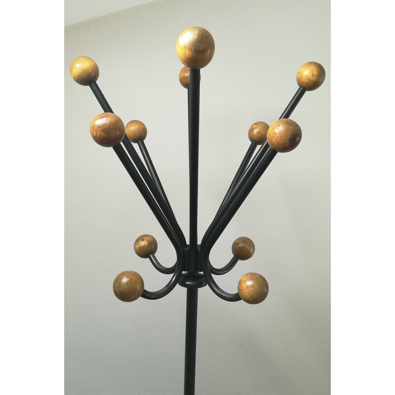 Vintage metal and wood coat rack, 1960s