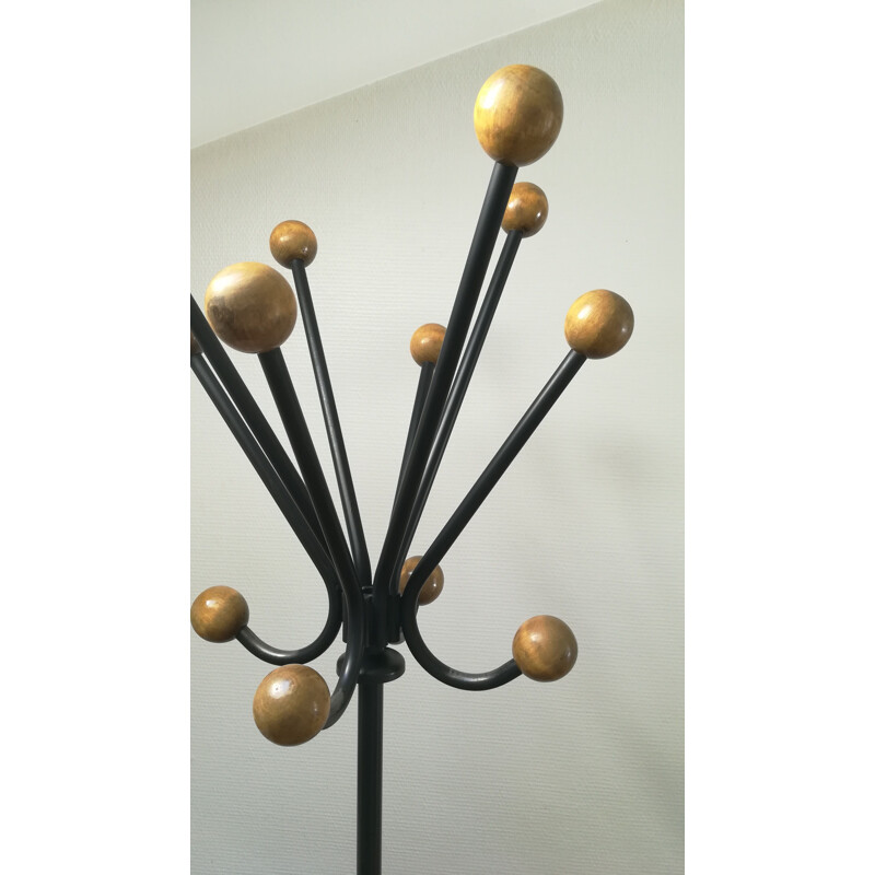 Vintage metal and wood coat rack, 1960s