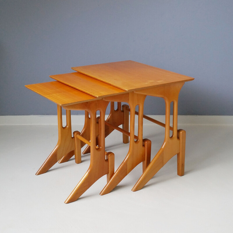 Vintage wooden nesting tables, 1950s