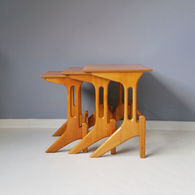 Vintage wooden nesting tables, 1950s