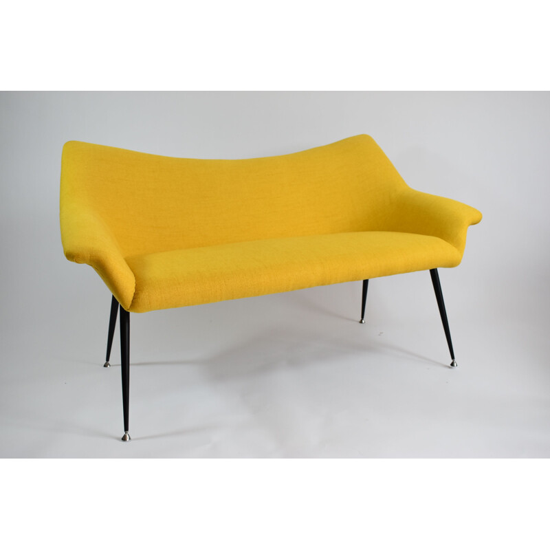 Banquette coquille carrée vintage jaune, 1970