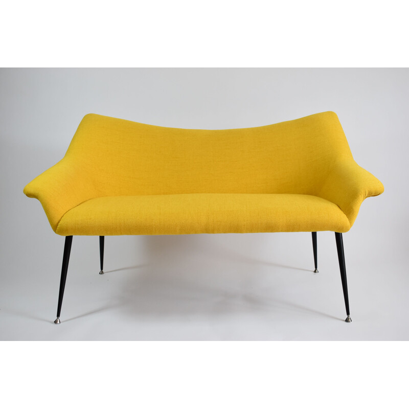 Banquette coquille carrée vintage jaune, 1970