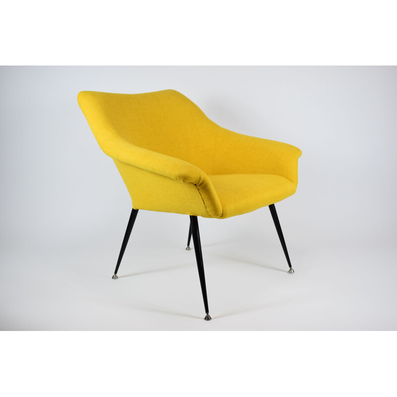 Fauteuil coquille carrée vintage jaune, 1970