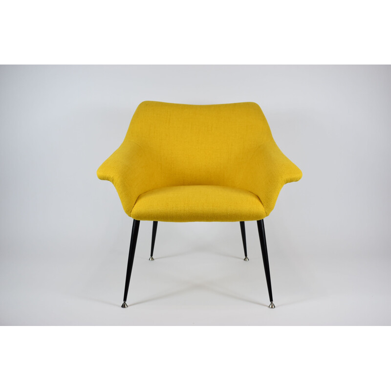 Yellow vintage square shell armchair, 1970