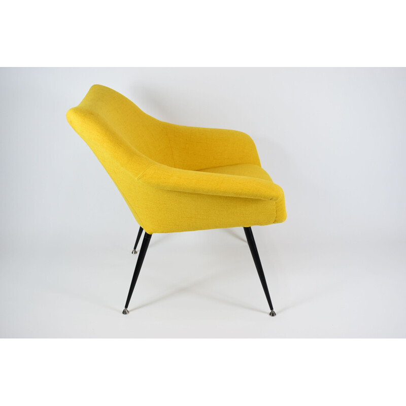 Yellow vintage square shell armchair, 1970