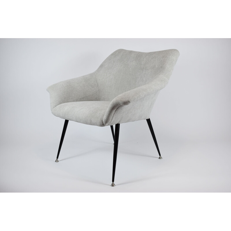 Light grey vintage square shell armchair, 1970s
