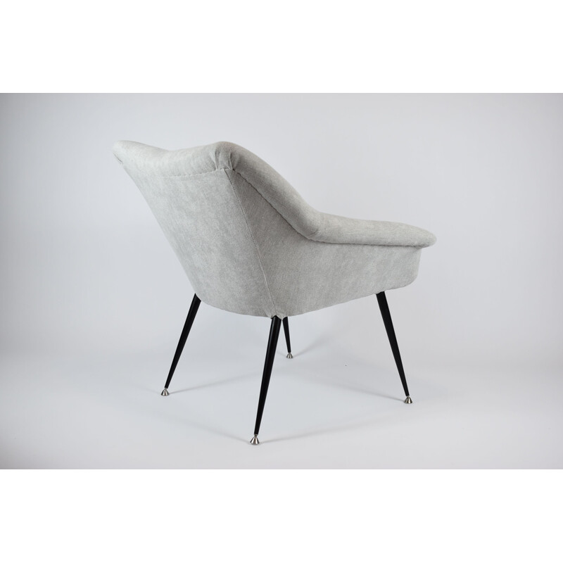 Light grey vintage square shell armchair, 1970s