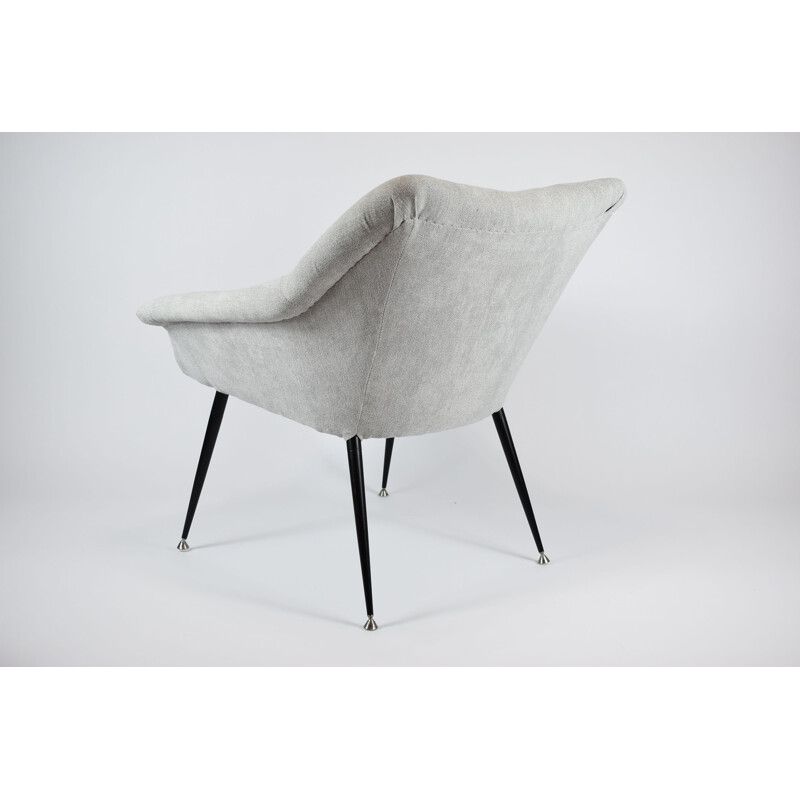 Fauteuil coquille carrée vintage gris clair, 1970