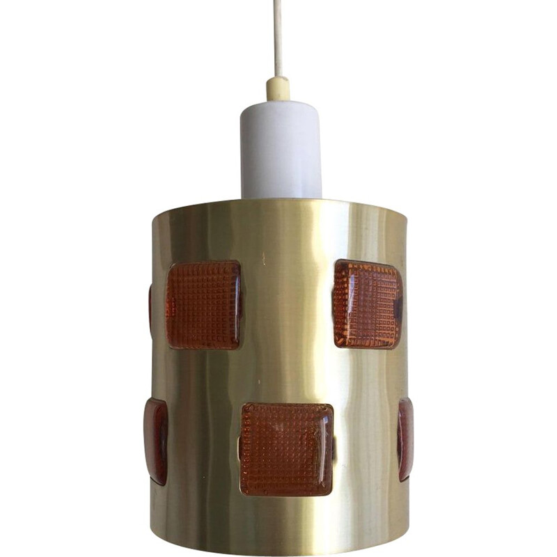 Lámpara de suspensión vintage de metal y cristal de Einar Backstrom y Erik Hoglund, Suecia 1960