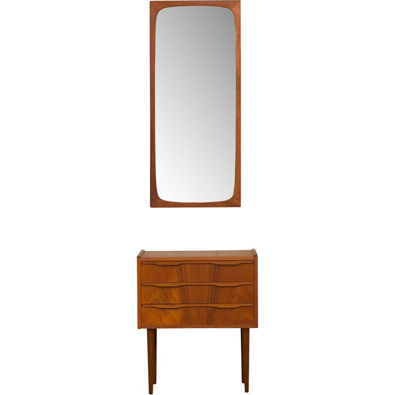 Danish vintage chest of drawers with teak mirror, 1960s