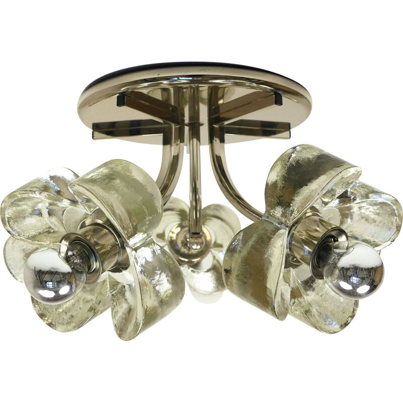 Chrome vintage ceiling lamp with glass flowers by Luigi Colani for Simon & Schelle, Germany, 1970s