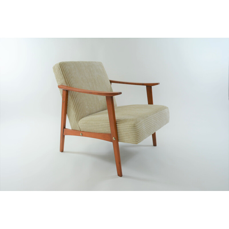 Vintage chair Czechoslovakia beige velvet, 1970s