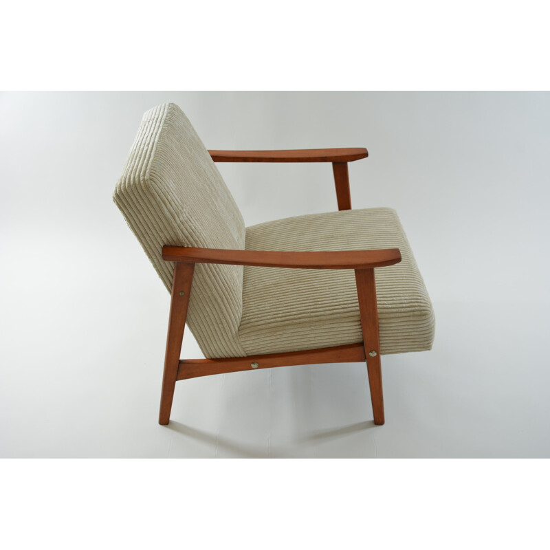 Vintage chair Czechoslovakia beige velvet, 1970s