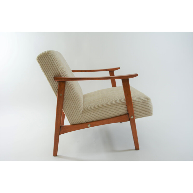 Vintage chair Czechoslovakia beige velvet, 1970s