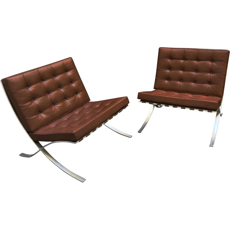 Pair of Barcelona easy chairs for Knoll, Ludwig MIES VAN DER ROHE - 1980s