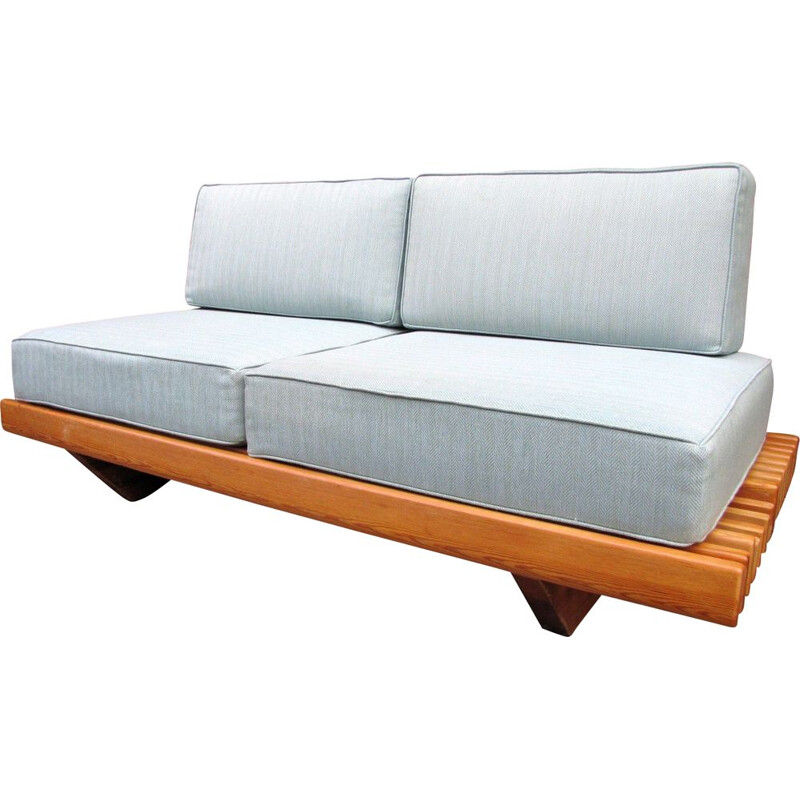 Vintage Sofa couch bench in pine and cushions 1970