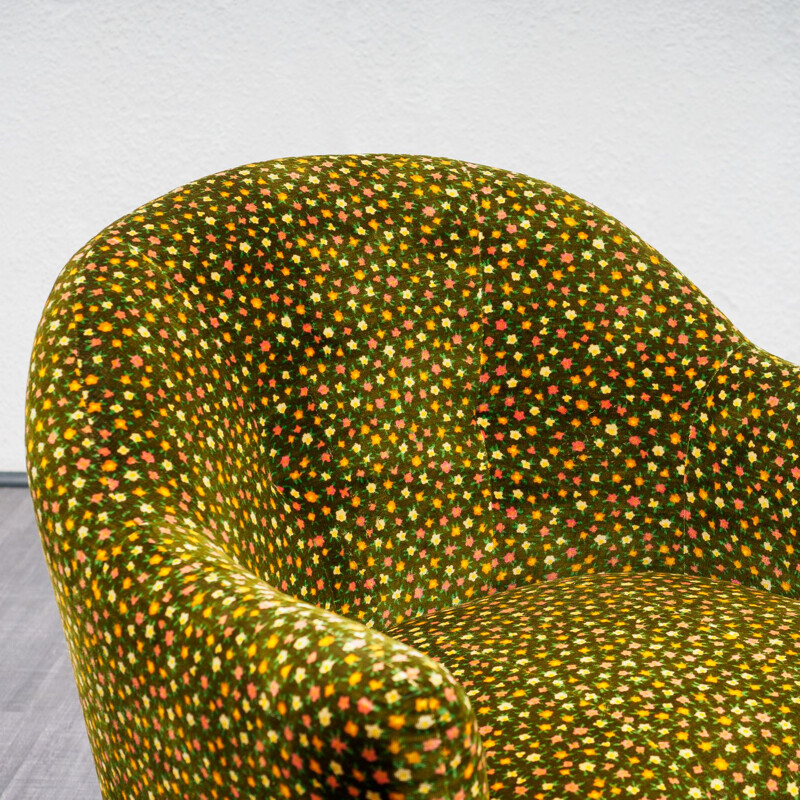 Vintage club chair, floral pattern, 1970s