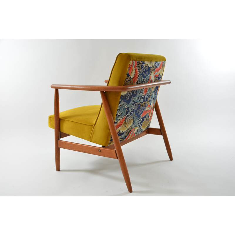 Vintage Z chair yellow fabric and birds