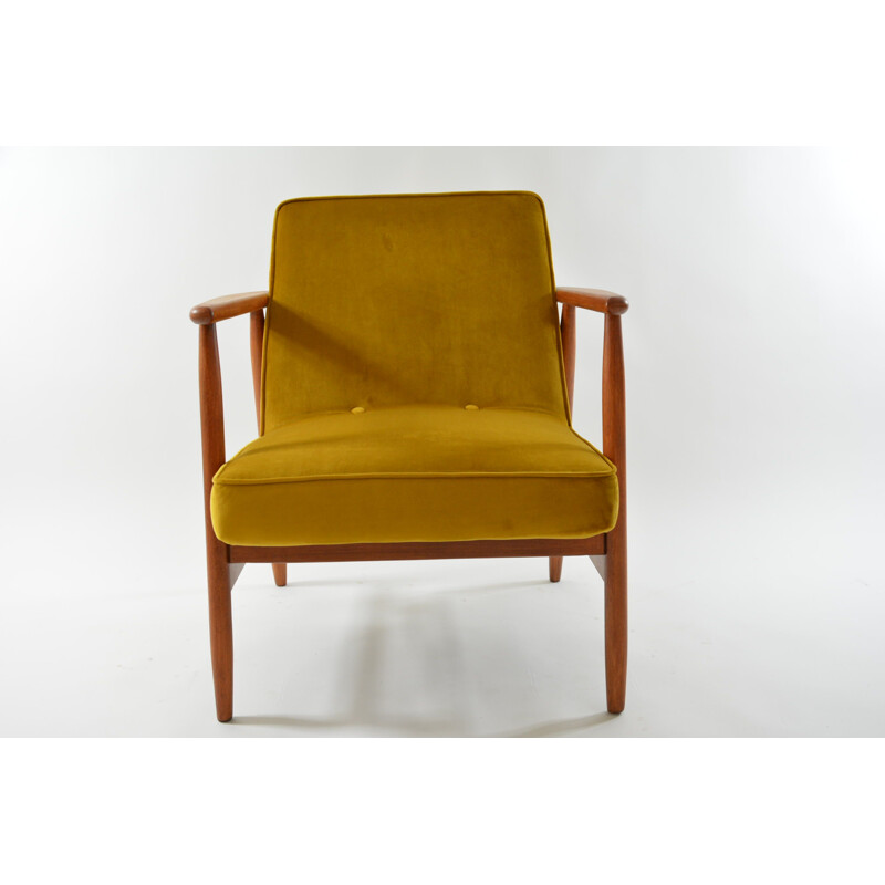 Fauteuil vintage Z tissu jaune & oiseaux