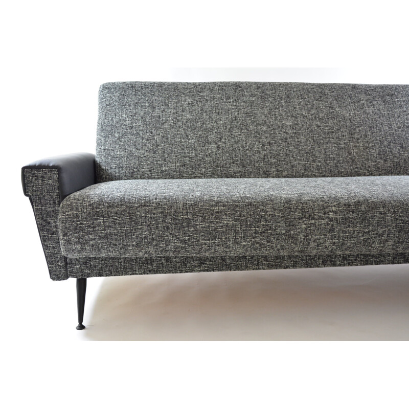 Vintage convertible sofa in mottled fabric B&W