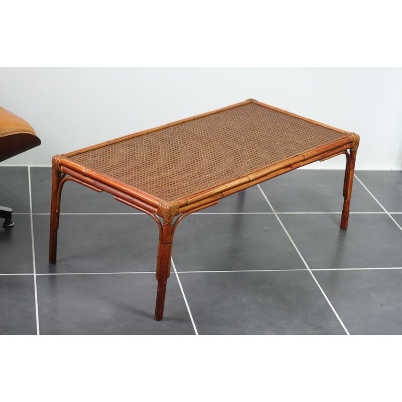 Vintage rattan and cane coffee table, 1970