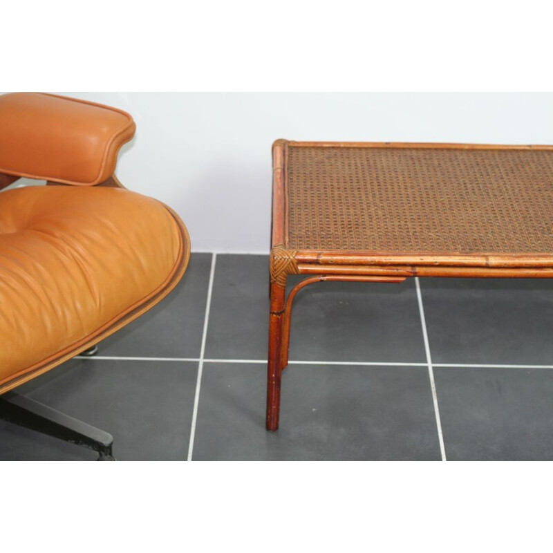 Table basse vintage en rotin et cannage, 1970