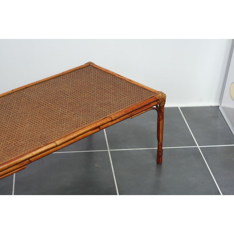 Vintage rattan and cane coffee table, 1970