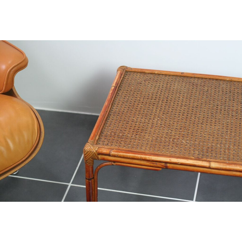 Vintage rattan and cane coffee table, 1970