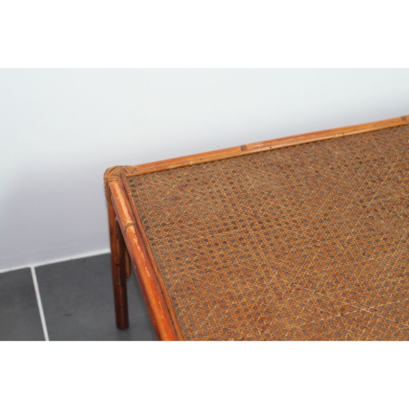 Vintage rattan and cane coffee table, 1970