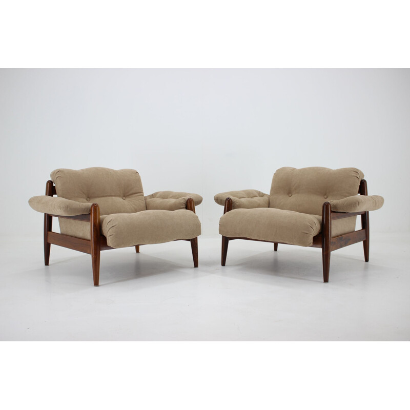 Paire de 2 chaises lounge vintage en palissandre, 1960