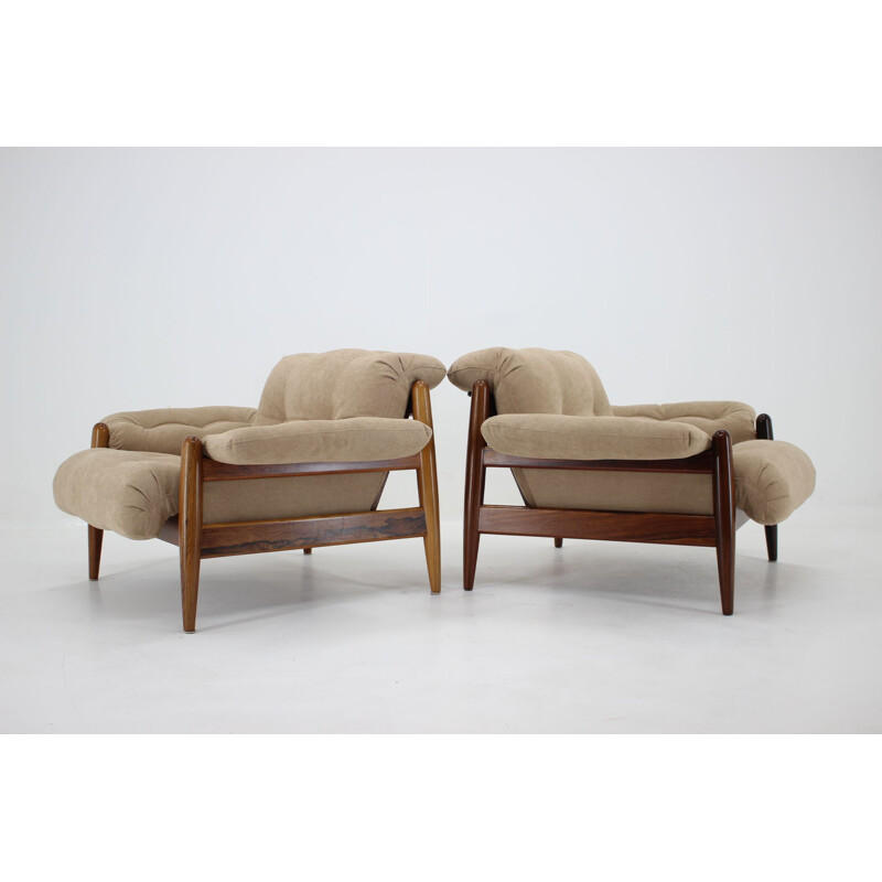 Paire de 2 chaises lounge vintage en palissandre, 1960