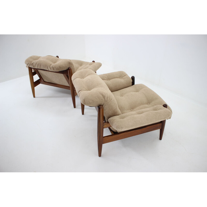 Paire de 2 chaises lounge vintage en palissandre, 1960