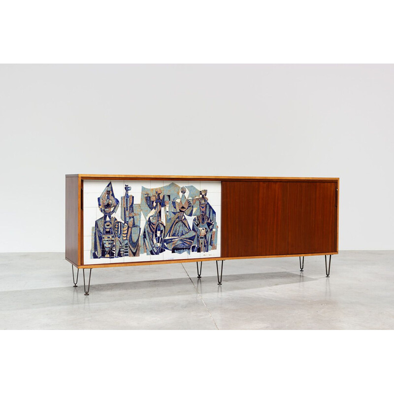Vintage Sideboard 308 by Alfred Hendrickx with Willy Meysmans Ceramic, 1950s